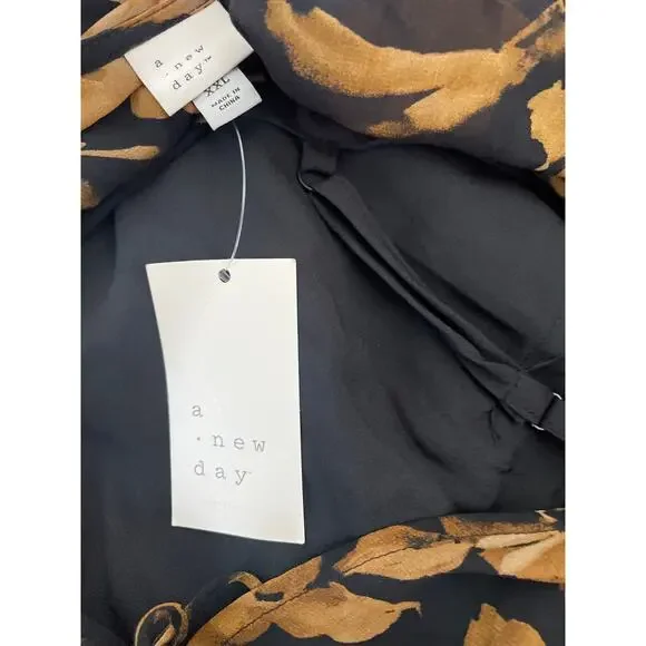 Long Sleeve Sheer Maxi Dress -A New Day - XXL New Black/Brown Floral - Picture 9 of 10